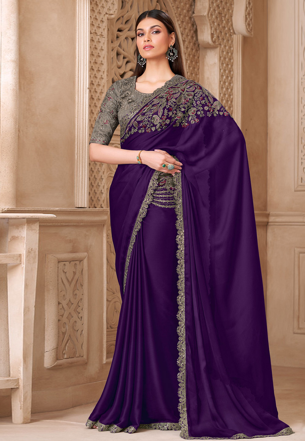 Purple Tussar Silk Saree With Blouse 325675