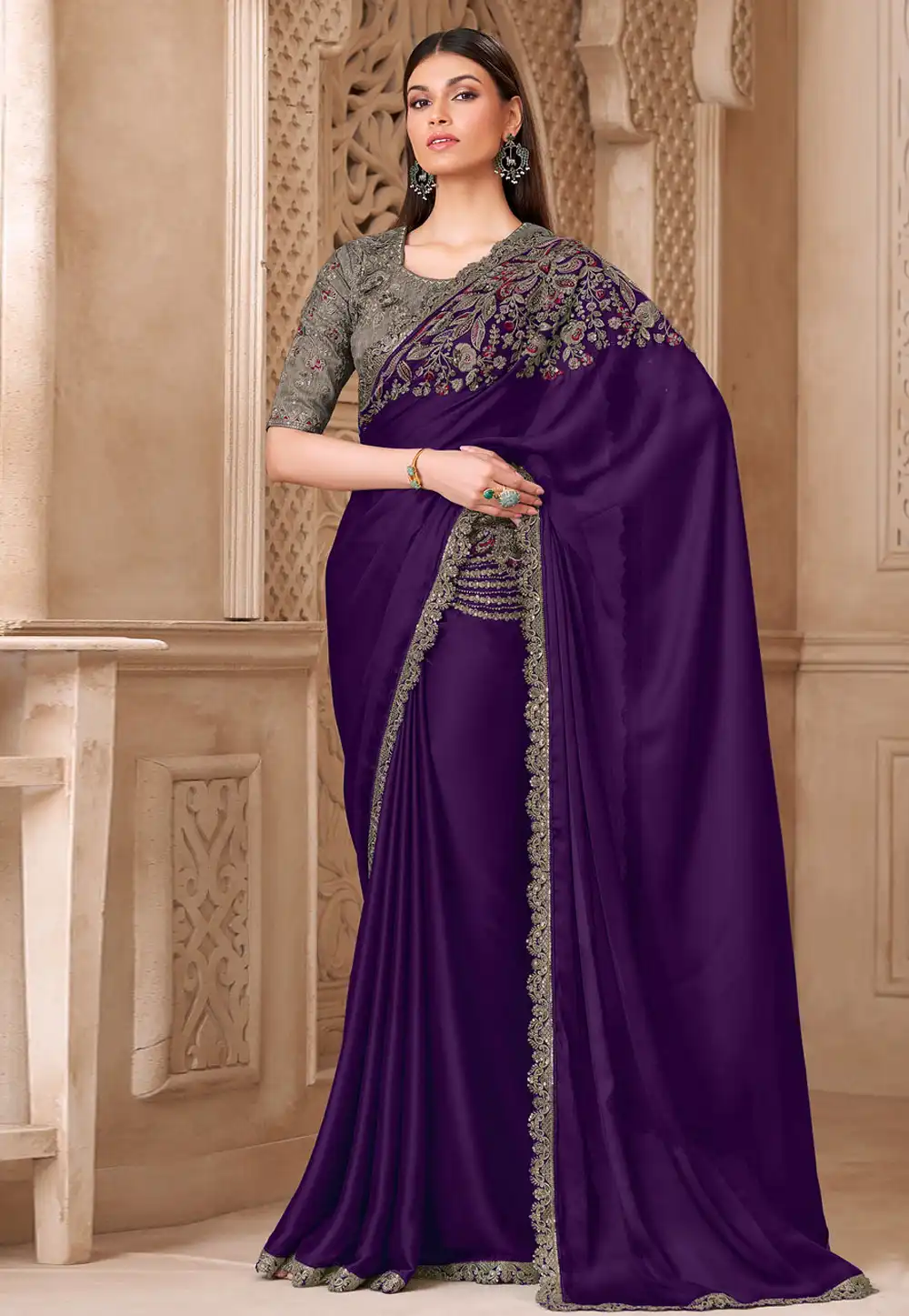 Purple Tussar Silk Saree With Blouse 325675