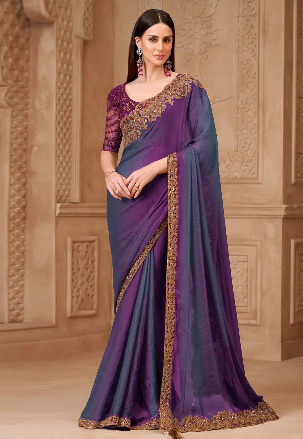 Purple Tussar Silk Saree With Blouse 325692