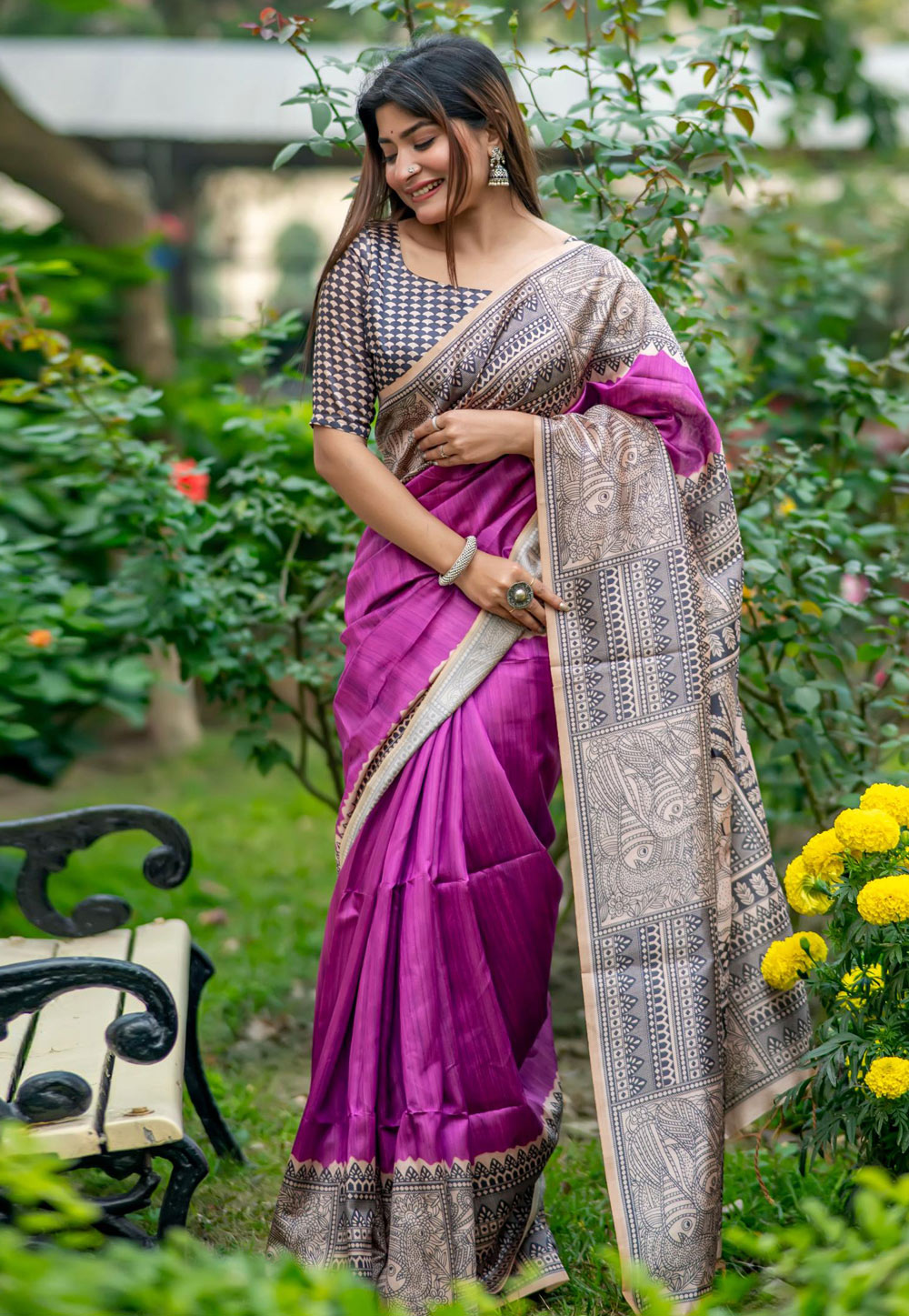 Purple Tussar Silk Saree With Blouse 285375