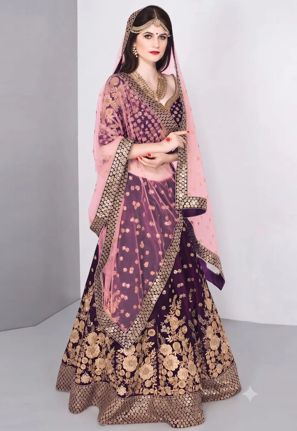 Purple Velvet Lehenga Choli 335190