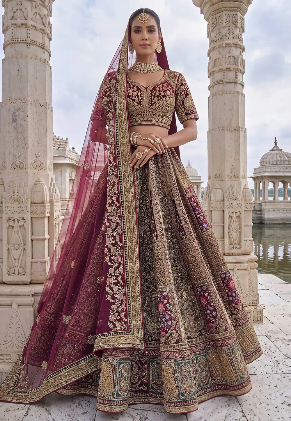 Purple Velvet Wedding Lehenga Choli 332034
