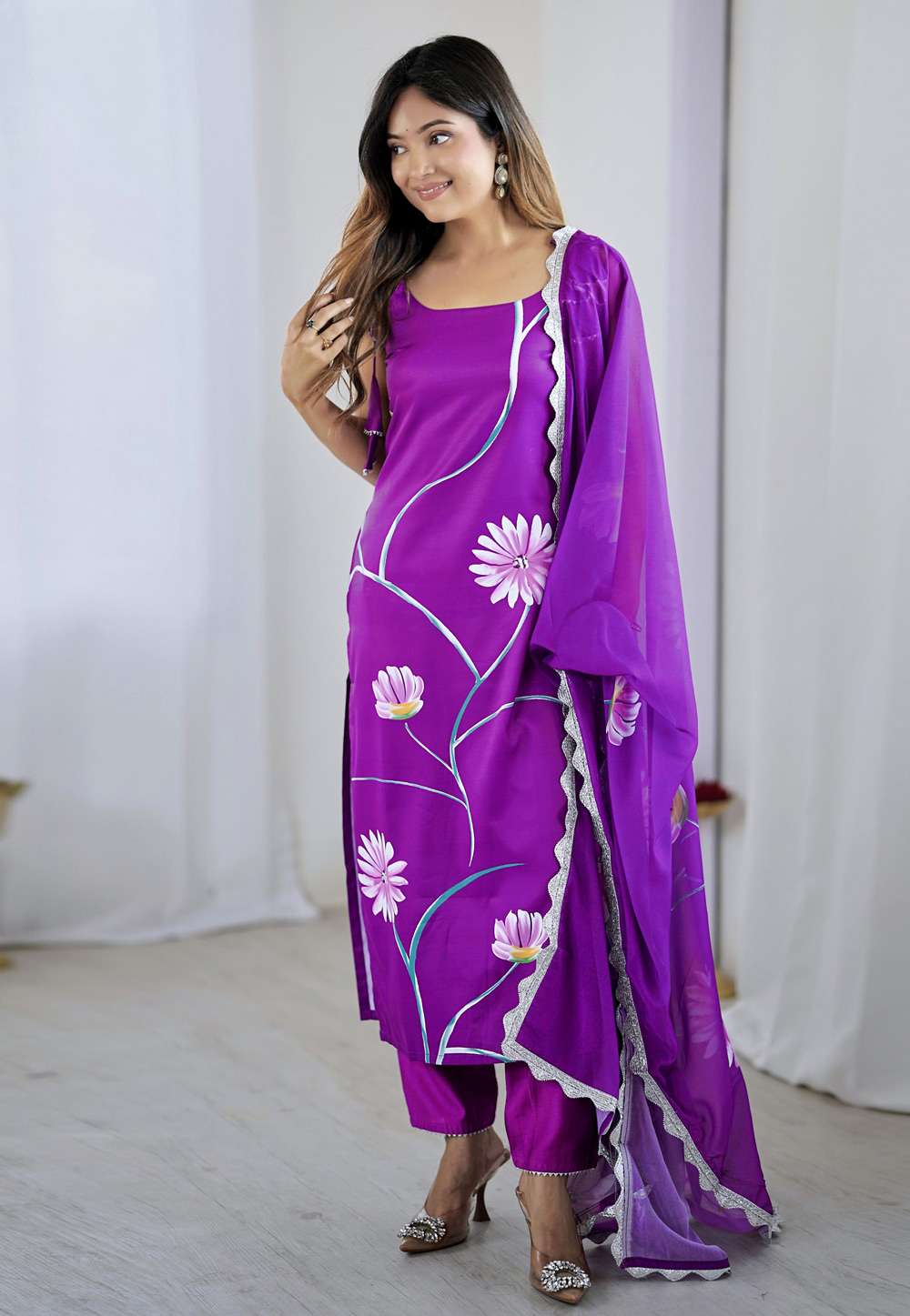 Purple Viscose Crepe Readymade Pakistani Suit 312331