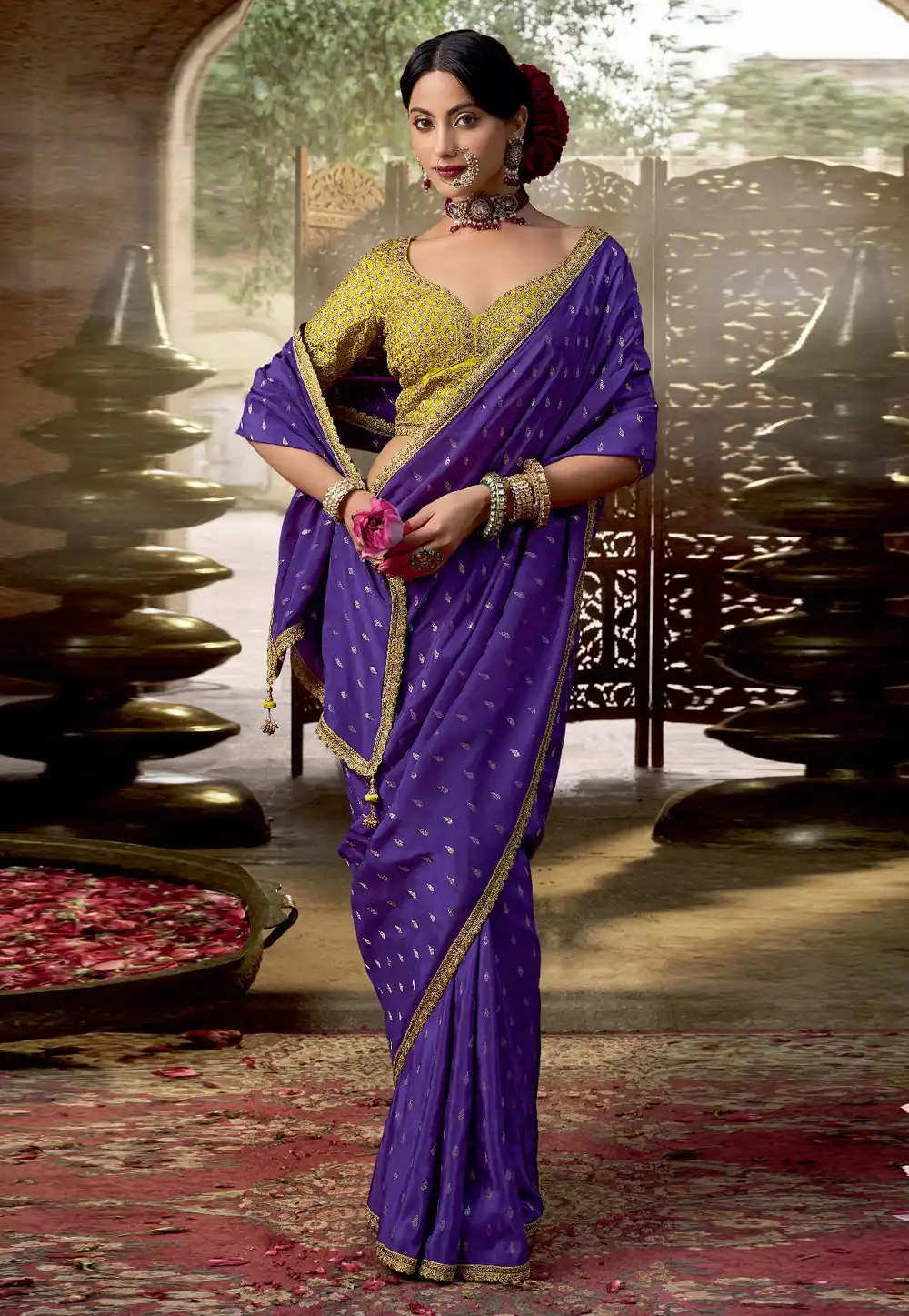 Purple Viscose Crepe Saree With Blouse 313430