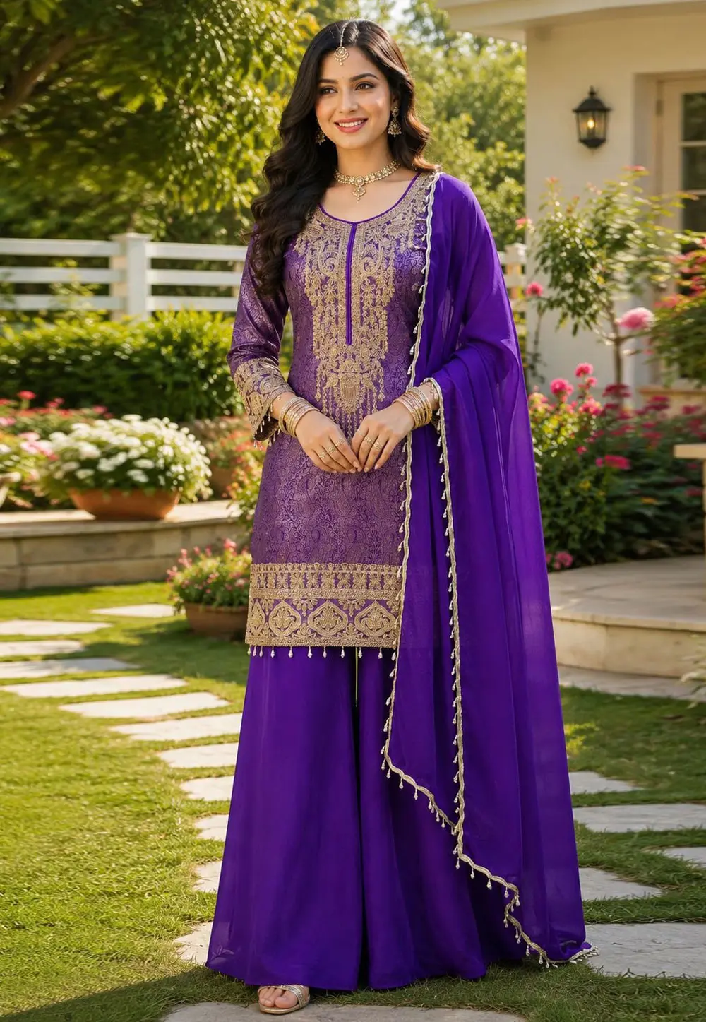 Purple Viscose Jacquard Readymade Pakistani Suit 331867