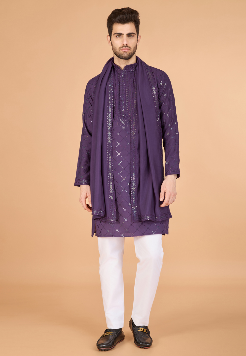 Purple Viscose Kurta Pajama With Stole 311708
