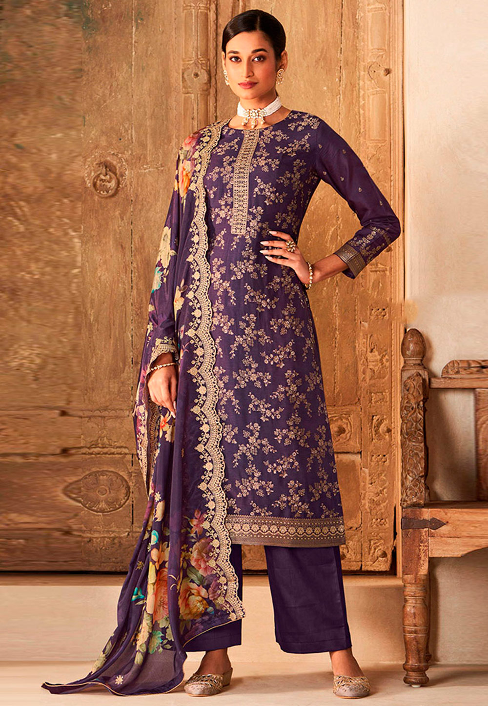 Purple Viscose Palazzo Suit 309572