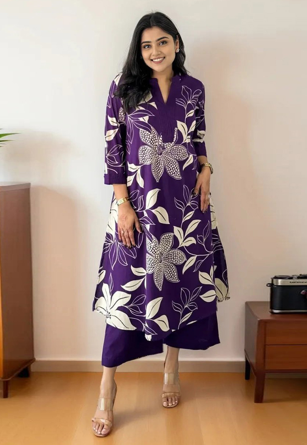 Purple Viscose Rayon Printed Co-Ords Set 328952