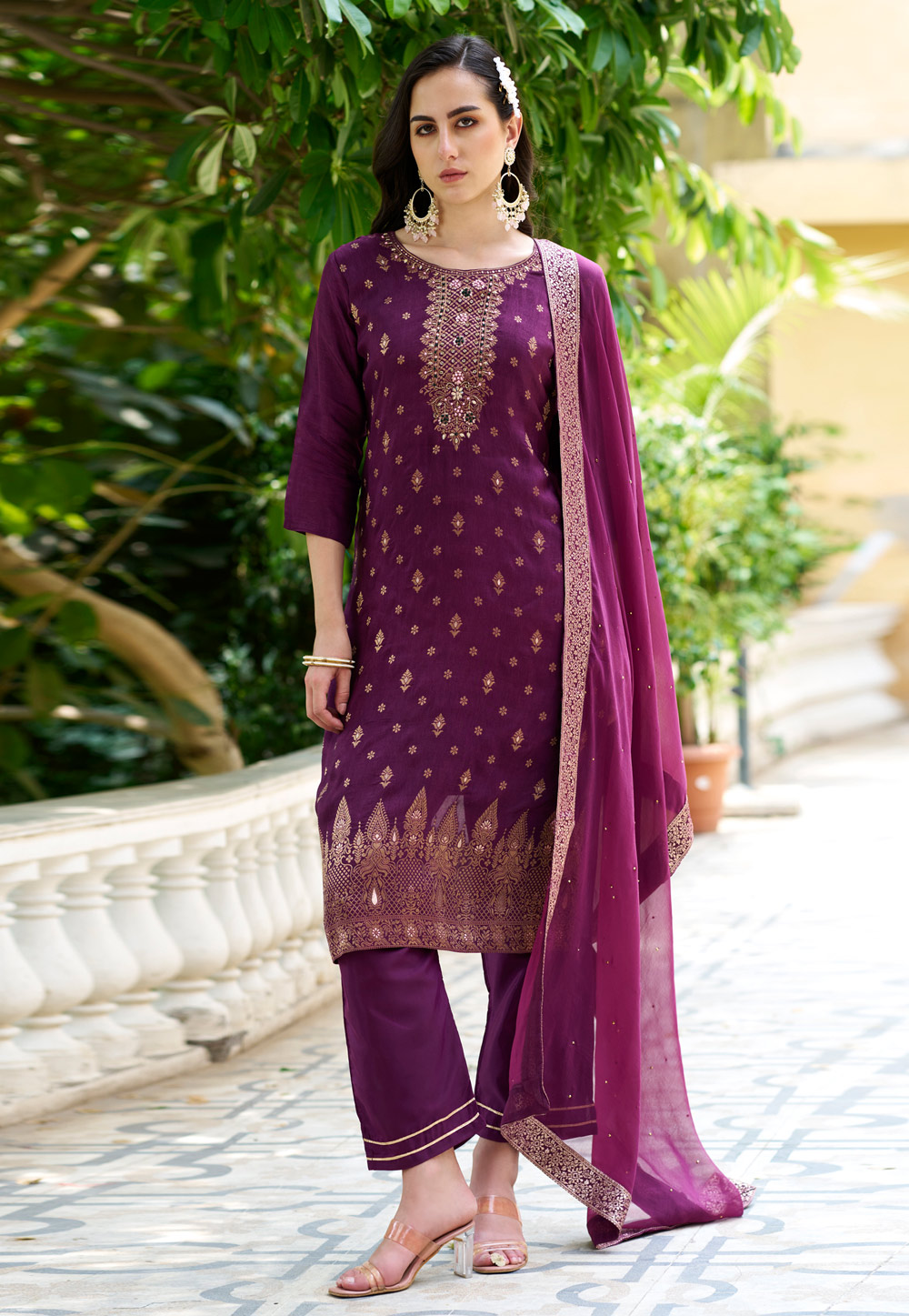 Purple Viscose Rayon Readymade Pakistani Suit 308488