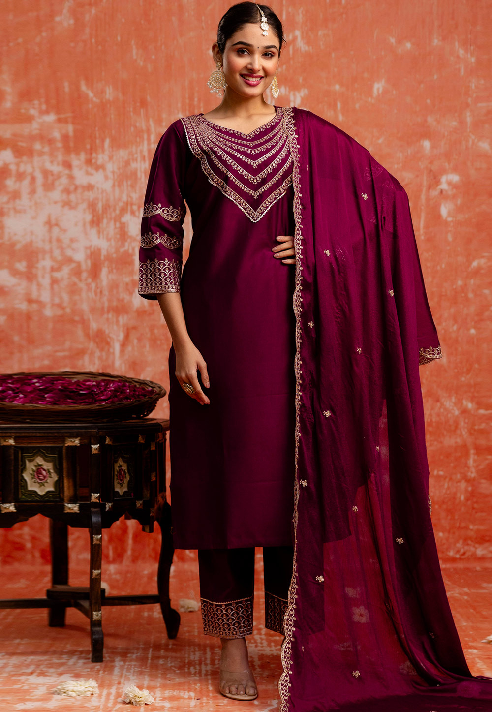 Purple Viscose Rayon Readymade Pant Style Suit 311342