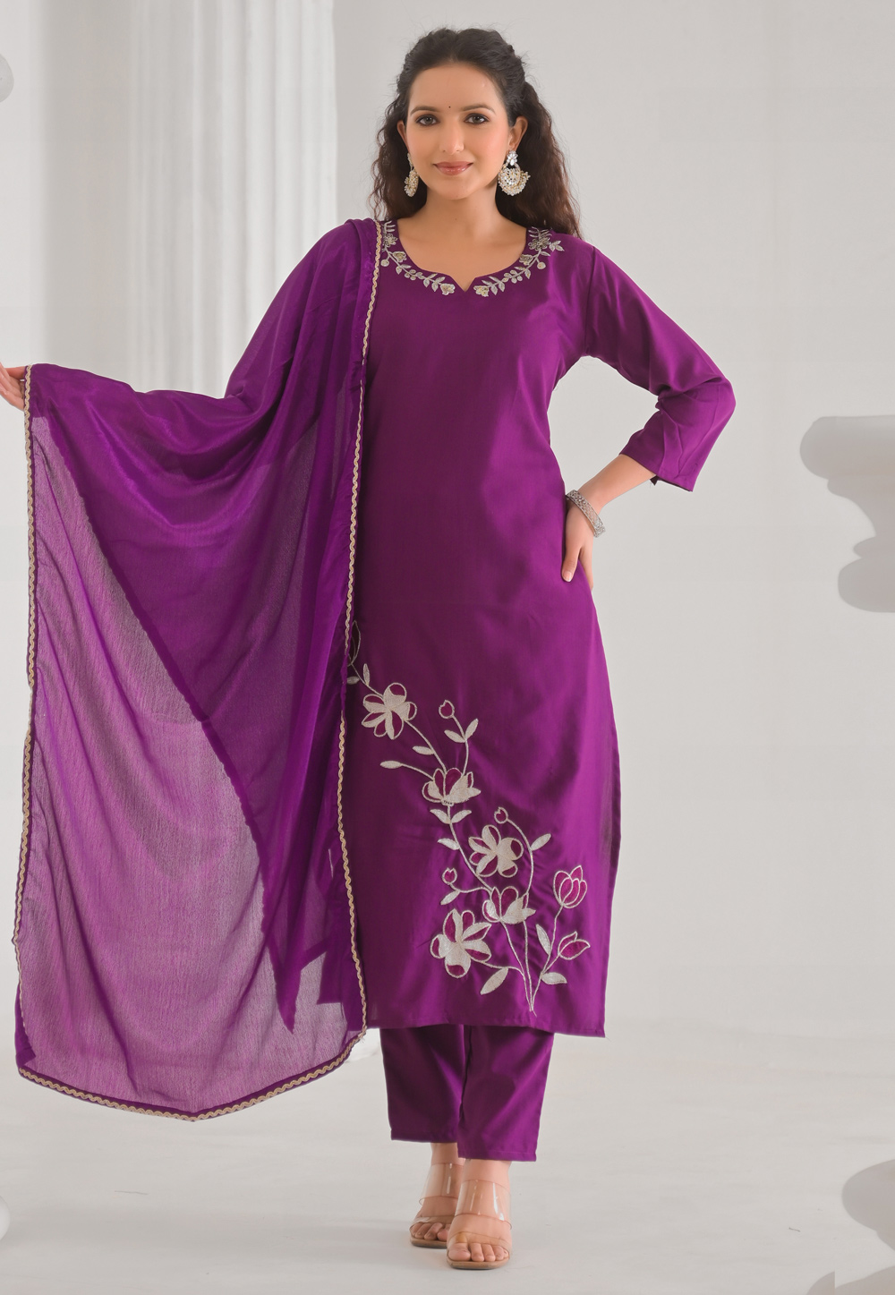 Purple Viscose Rayon Readymade Pant Style Suit 308038