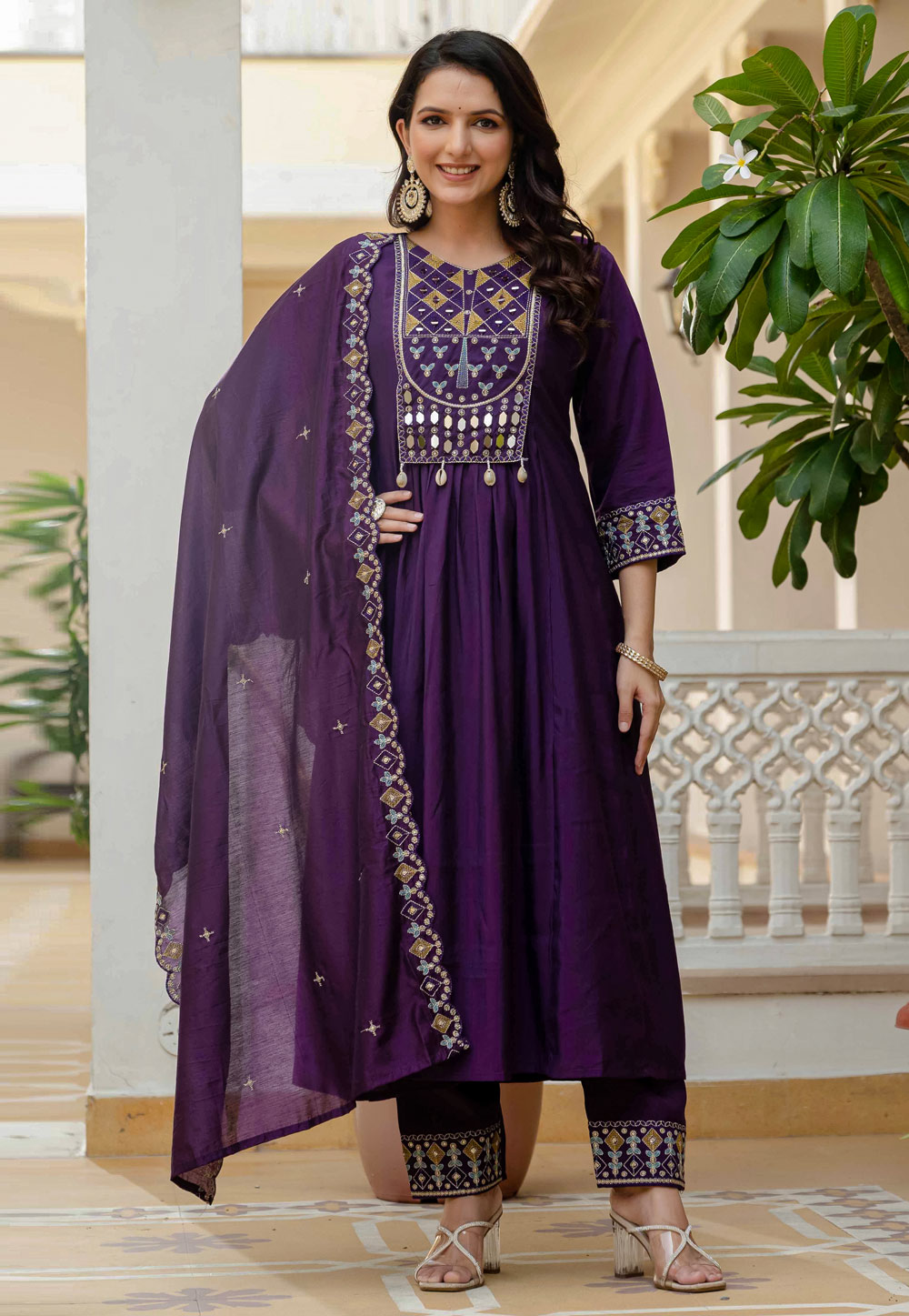 Purple Viscose Readymade Anarkali Suit 319902