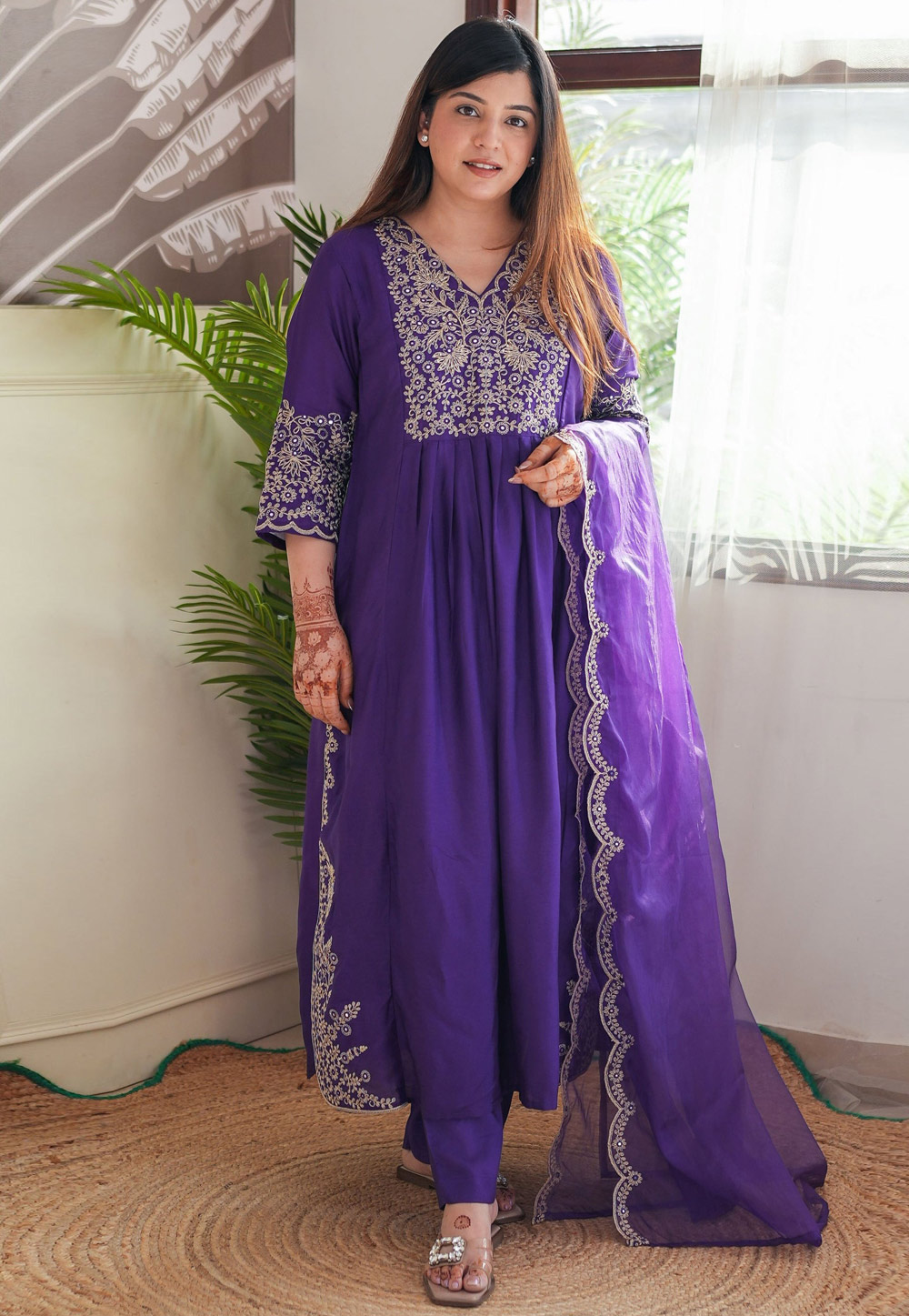 Purple Viscose Readymade Pakistani Suit 308786
