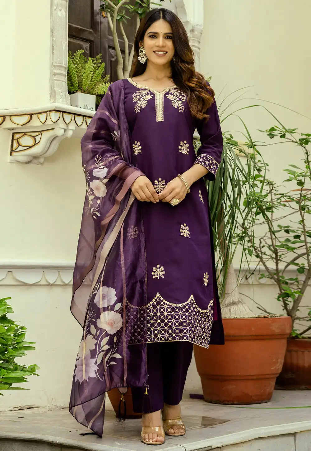 Purple Viscose Readymade Pakistani Suit 319899
