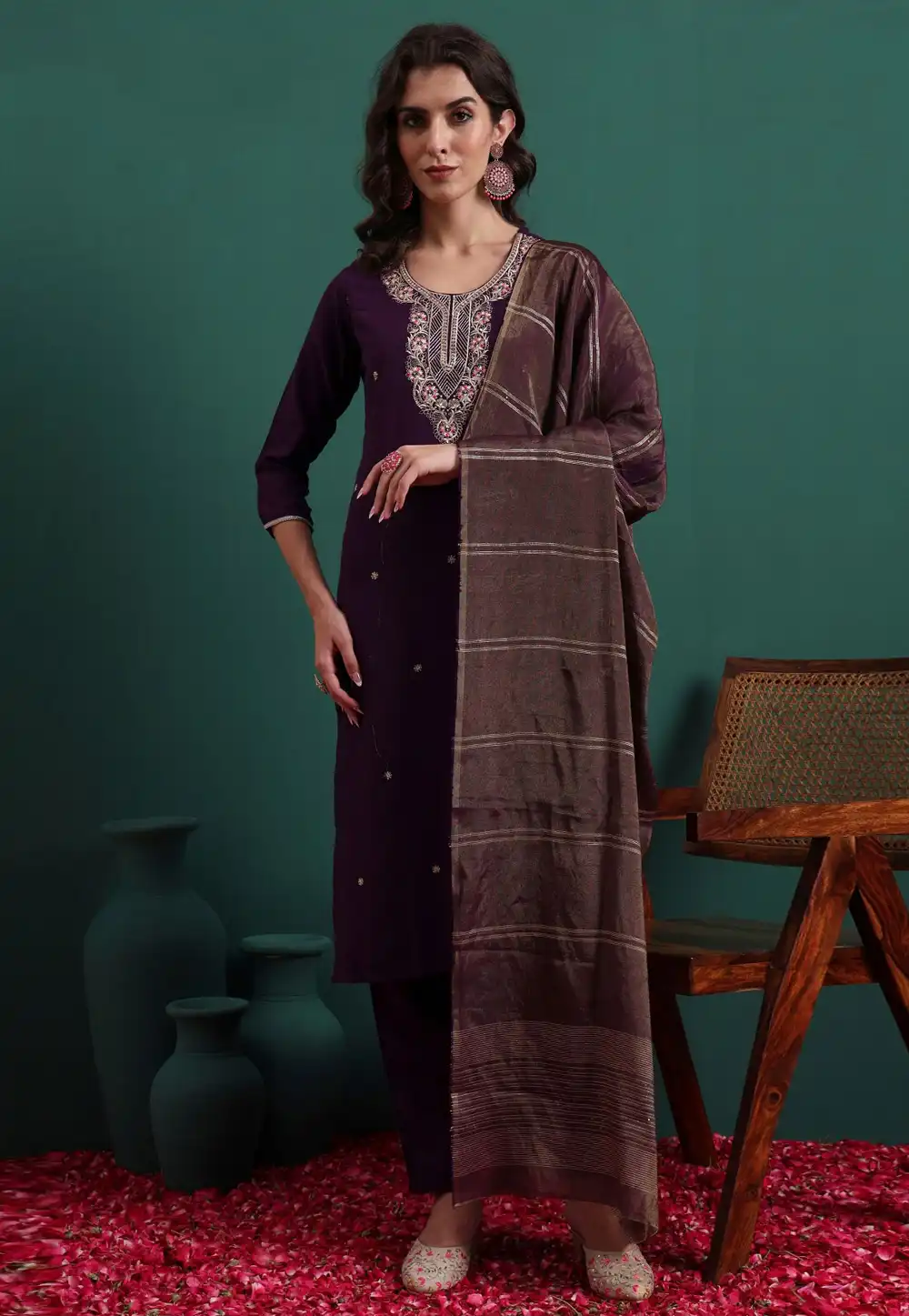 Purple Viscose Readymade Pakistani Suit 324510