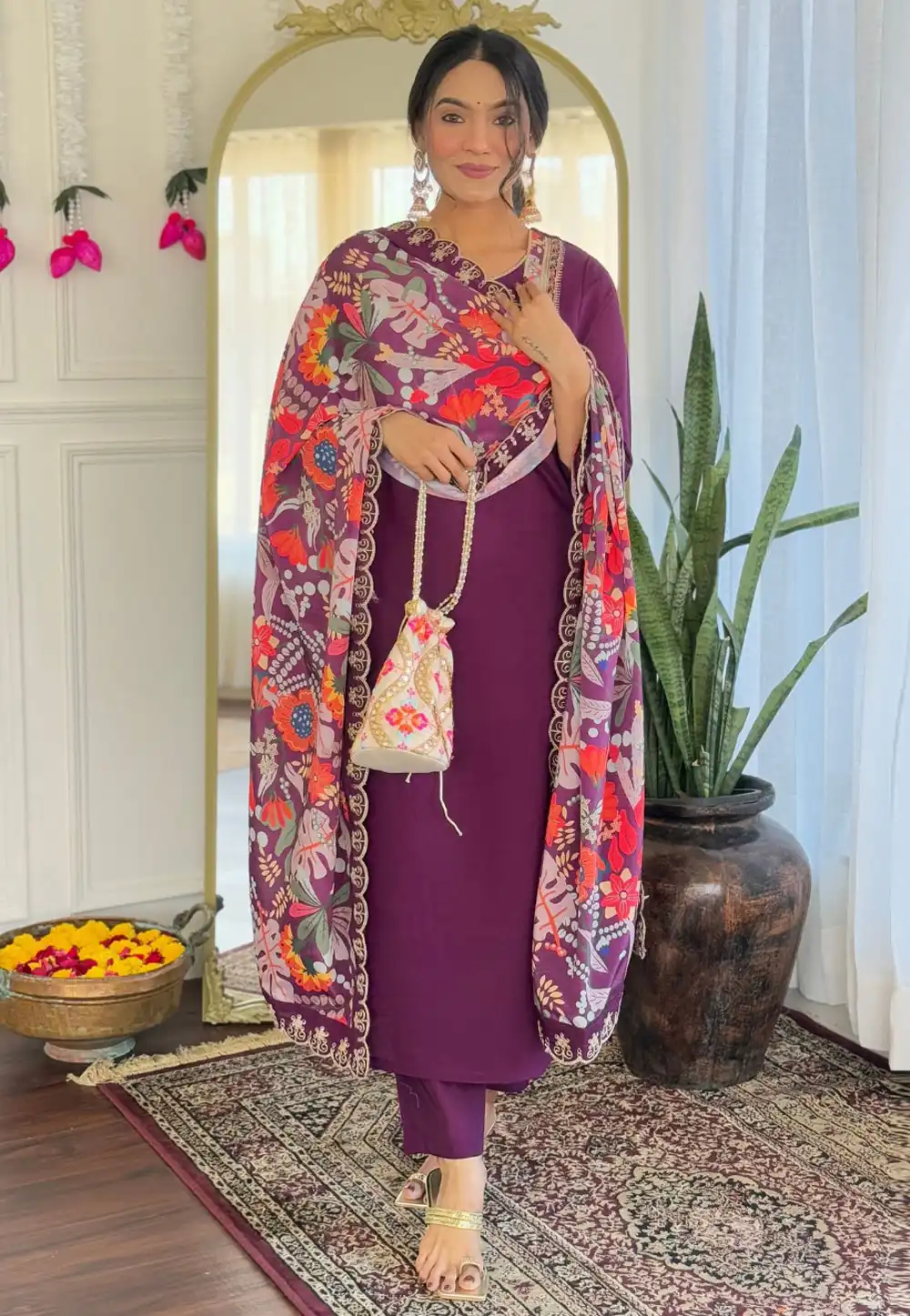 Purple Viscose Readymade Pakistani Suit 308881