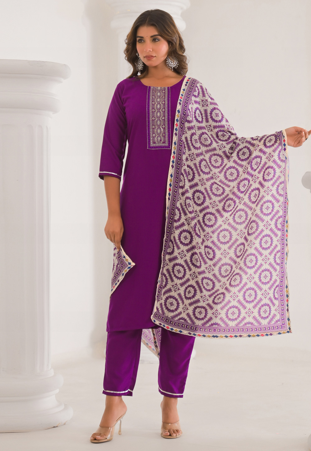 Purple Viscose Readymade Pakistani Suit 308037