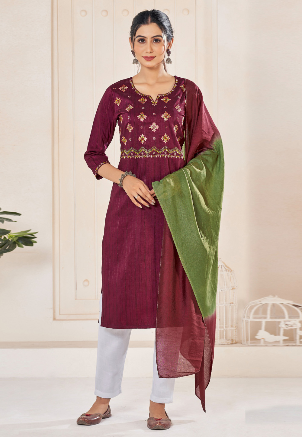 Purple Viscose Readymade Pant Style Suit 281924