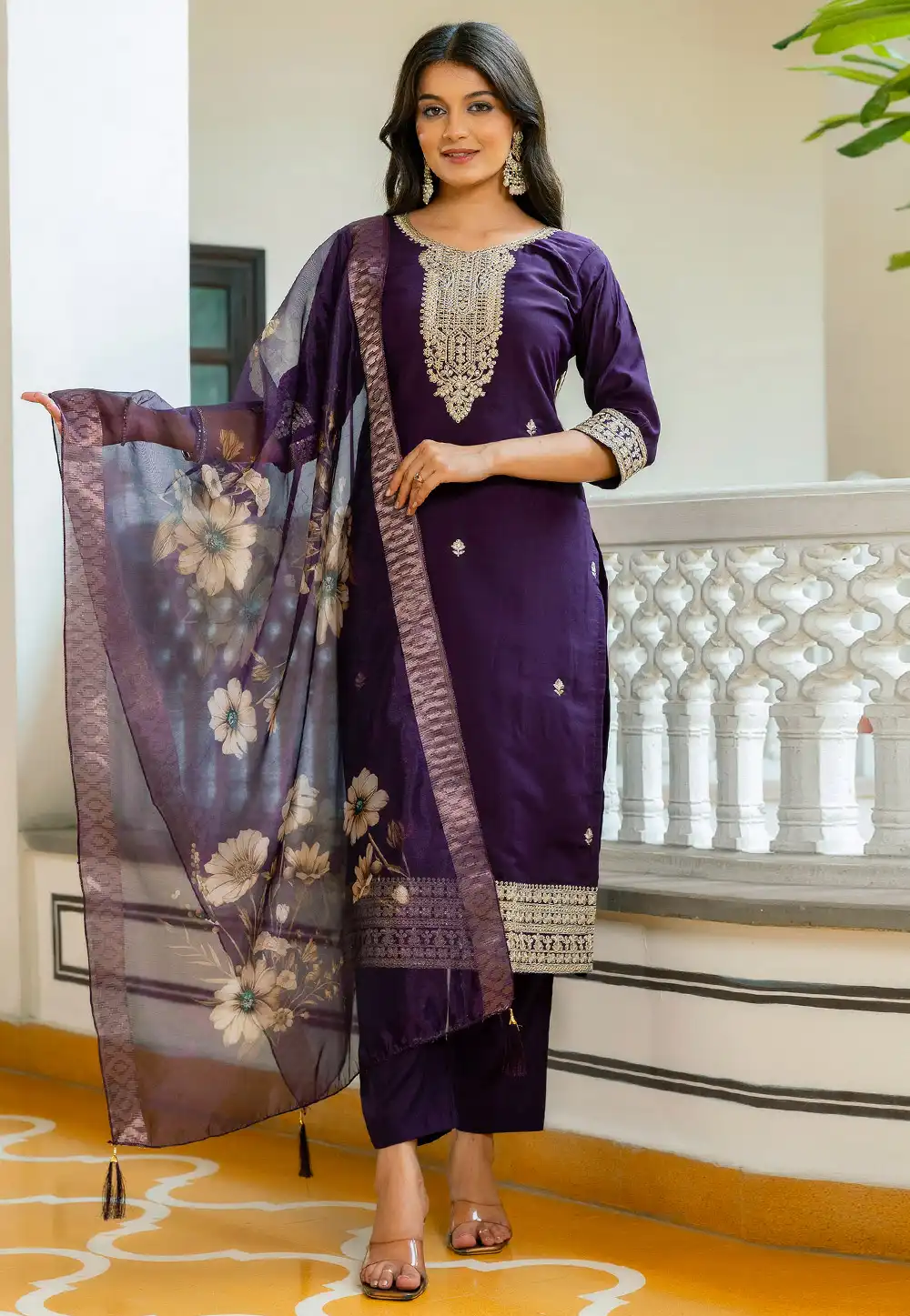 Purple Viscose Readymade Pant Style Suit 320186
