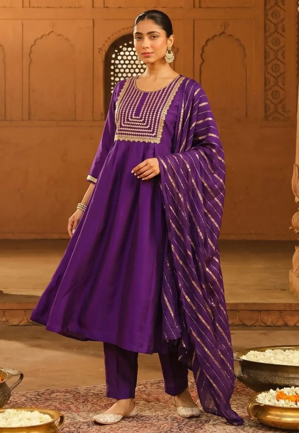 Purple Viscose Readymade Pant Style Suit 333985