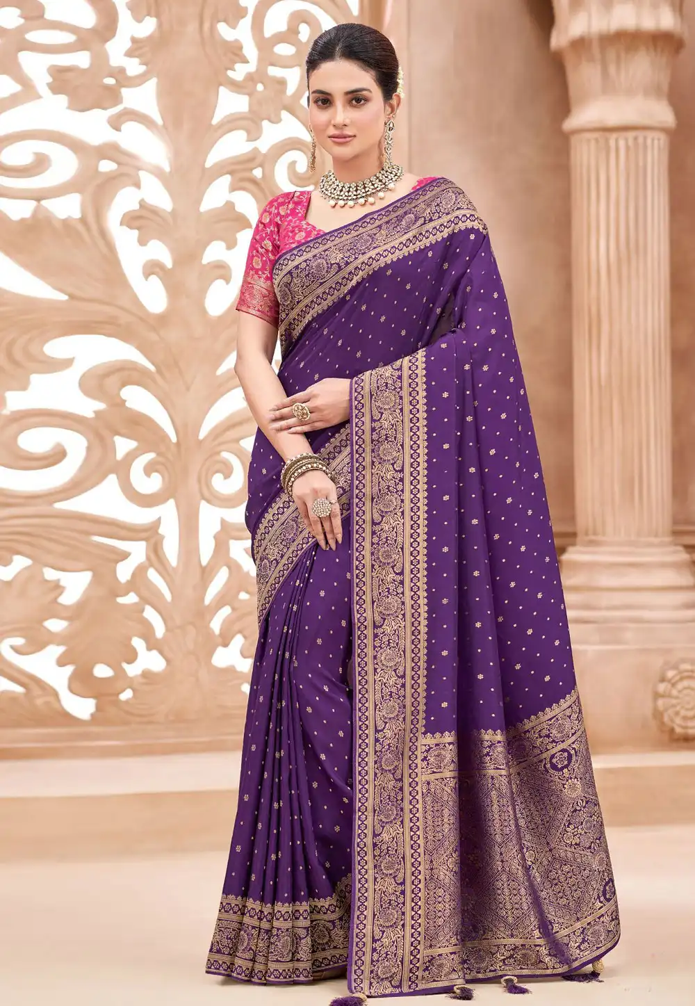 Purple Viscose Saree With Blouse 325288