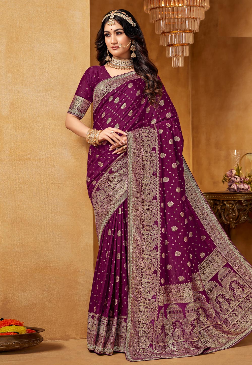Purple Viscose Saree With Blouse 320446
