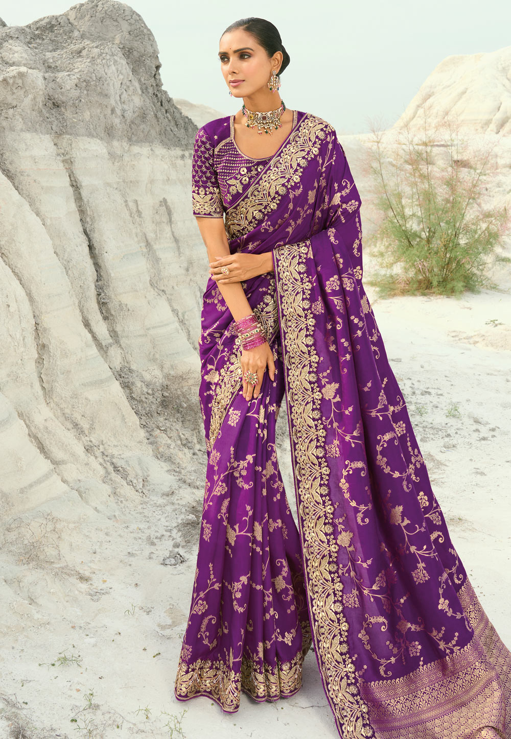Purple Viscose Saree With Blouse 319298