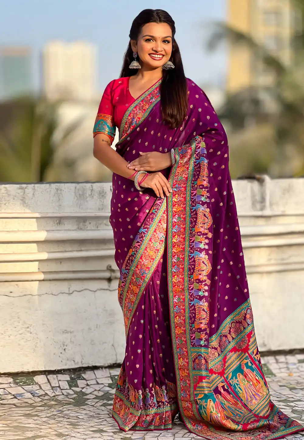 Purple Viscose Saree With Blouse 326521