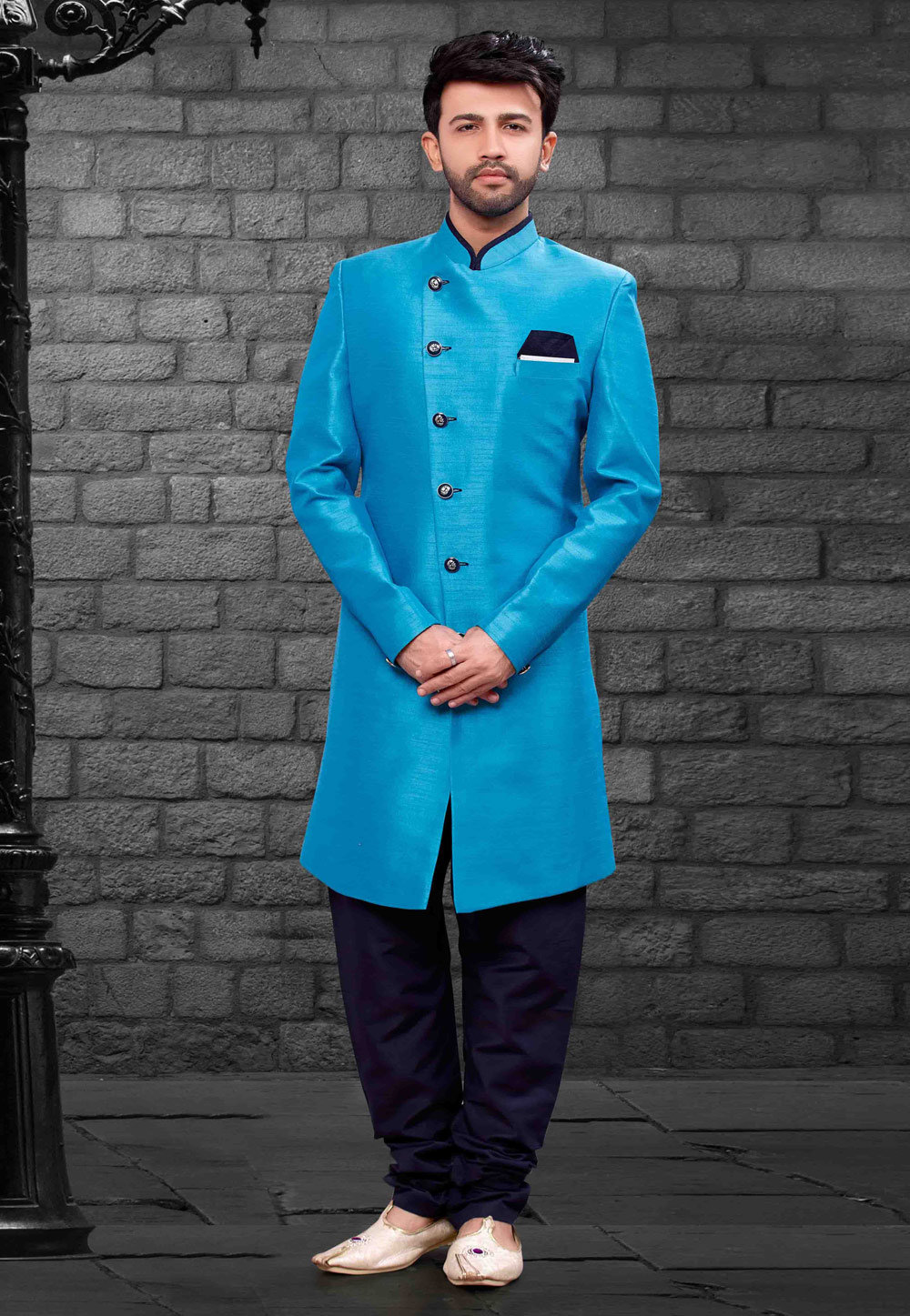 Aqua Silk Readymade Indo Western Suit 160337