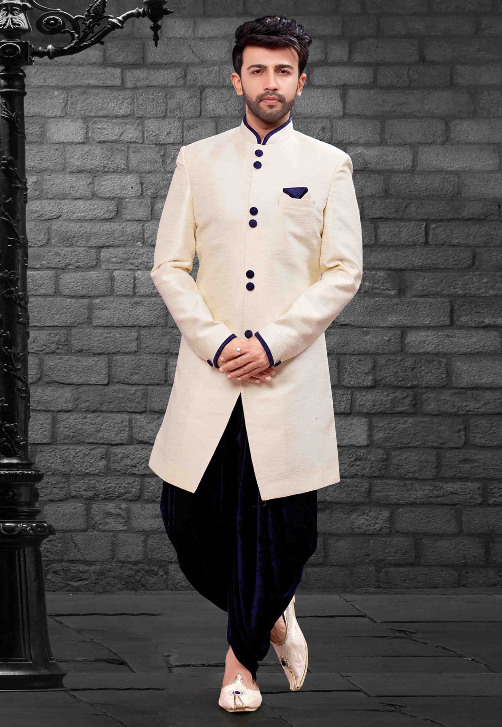 Beige Silk Readymade Indo Western Suit 160345