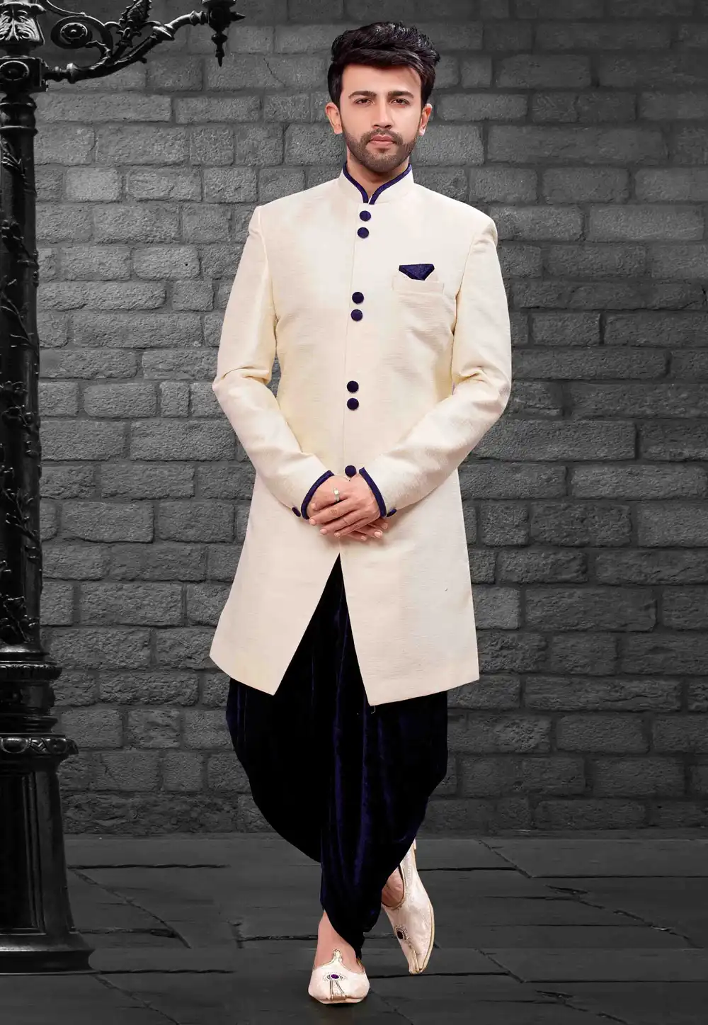 Beige Silk Readymade Indo Western Suit 160345