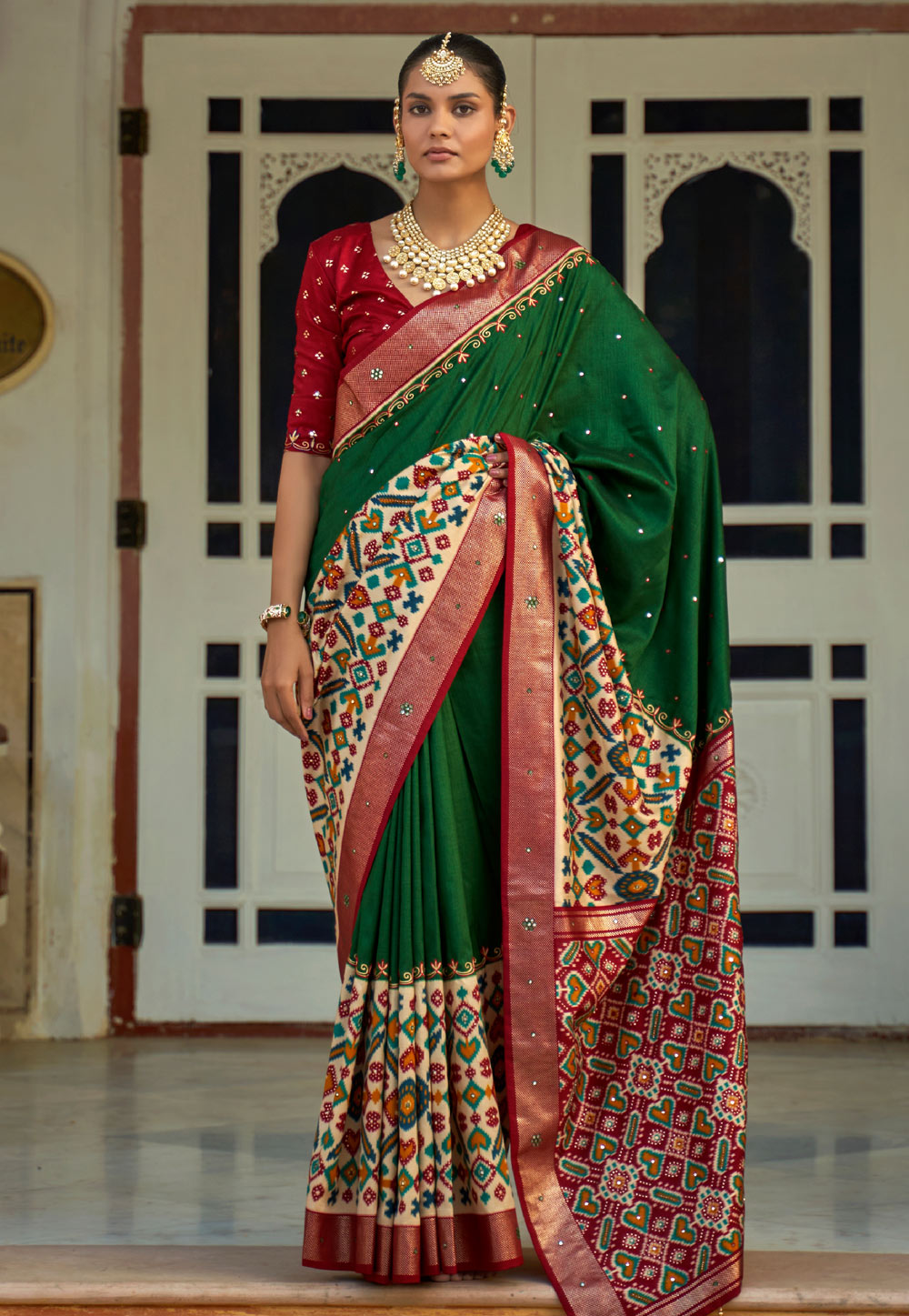 Green Patola Silk Print Saree 251871