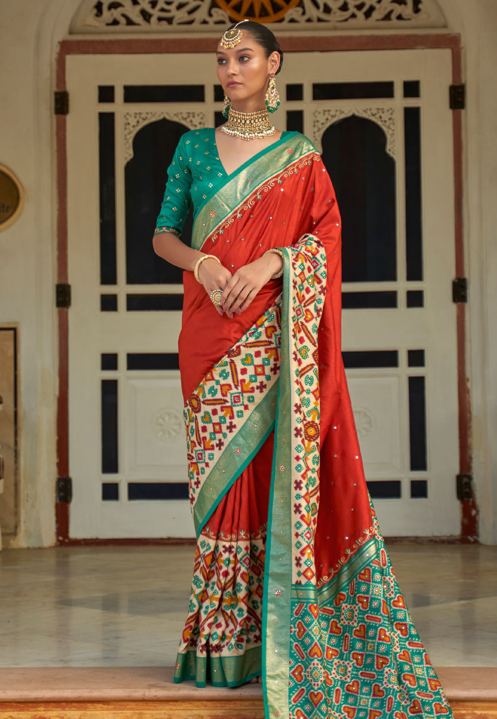Rust Patola Silk Print Saree 251873