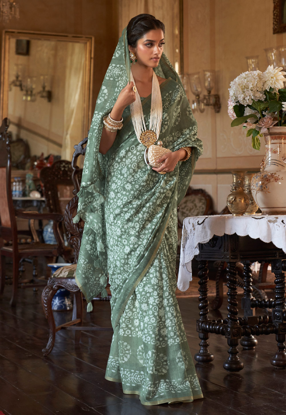 Light Green Cotton Saree With Blouse 262276