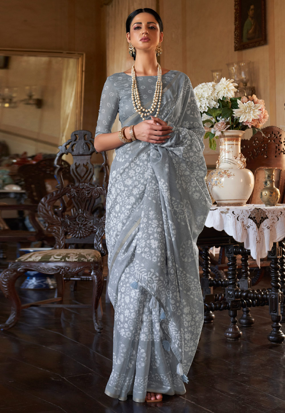 Grey Cotton Saree With Blouse 262284