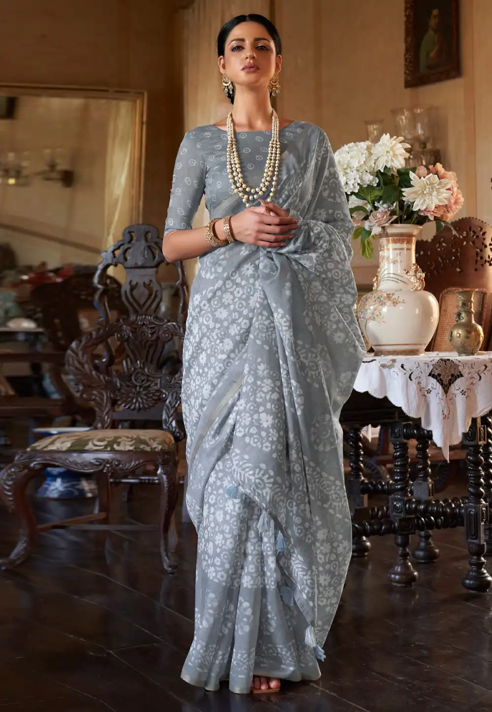 Grey Cotton Saree With Blouse 262284