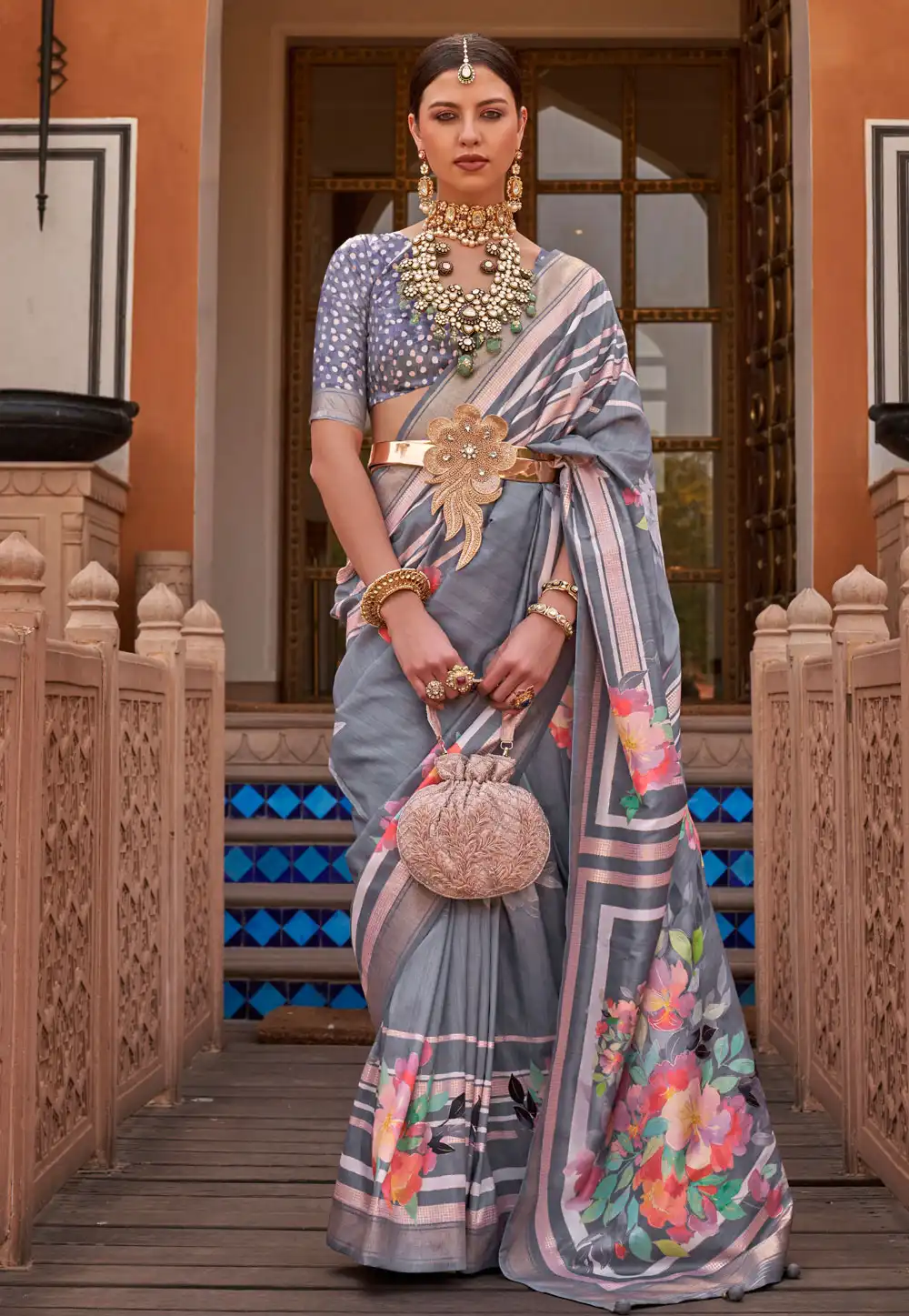 Grey Silk Saree With Blouse 274793