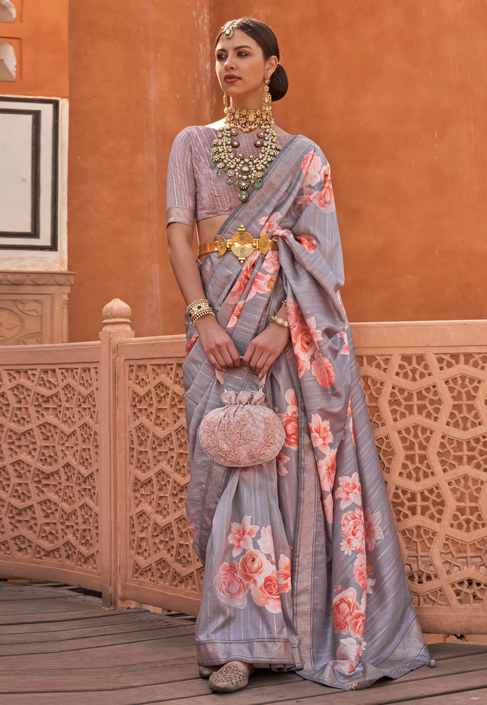 Grey Silk Saree With Blouse 274797