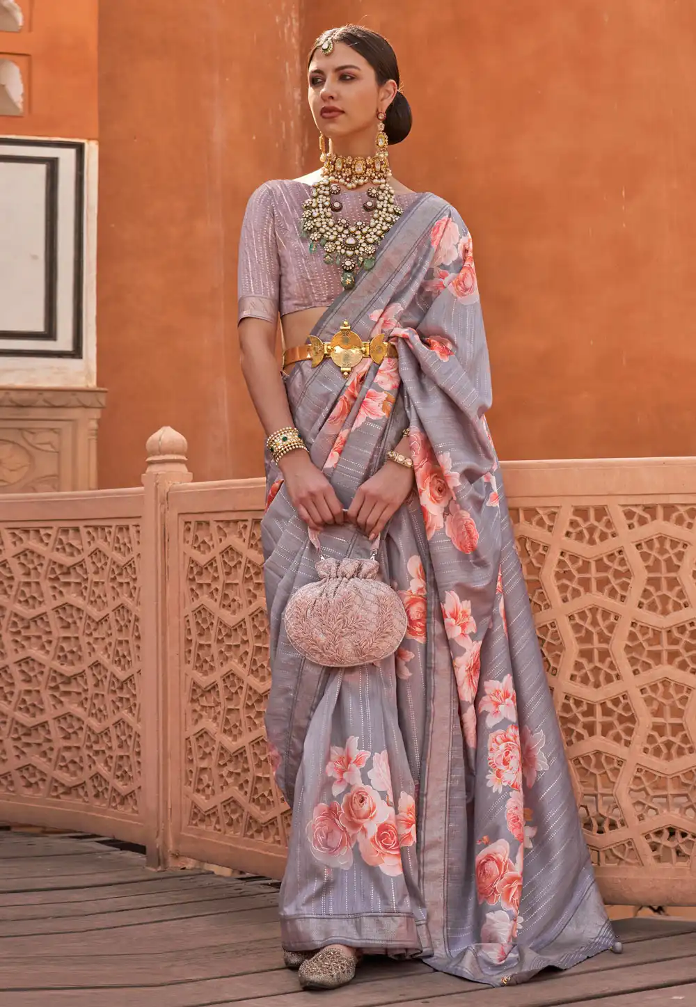 Grey Silk Saree With Blouse 274797