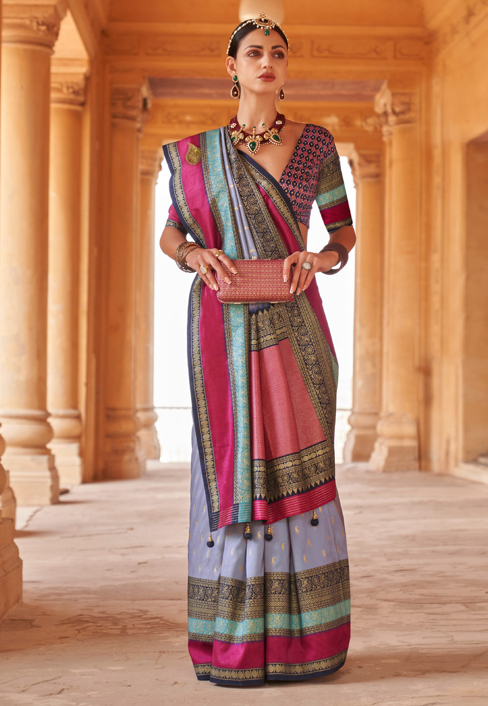 Light Blue Silk Saree With Blouse 270679