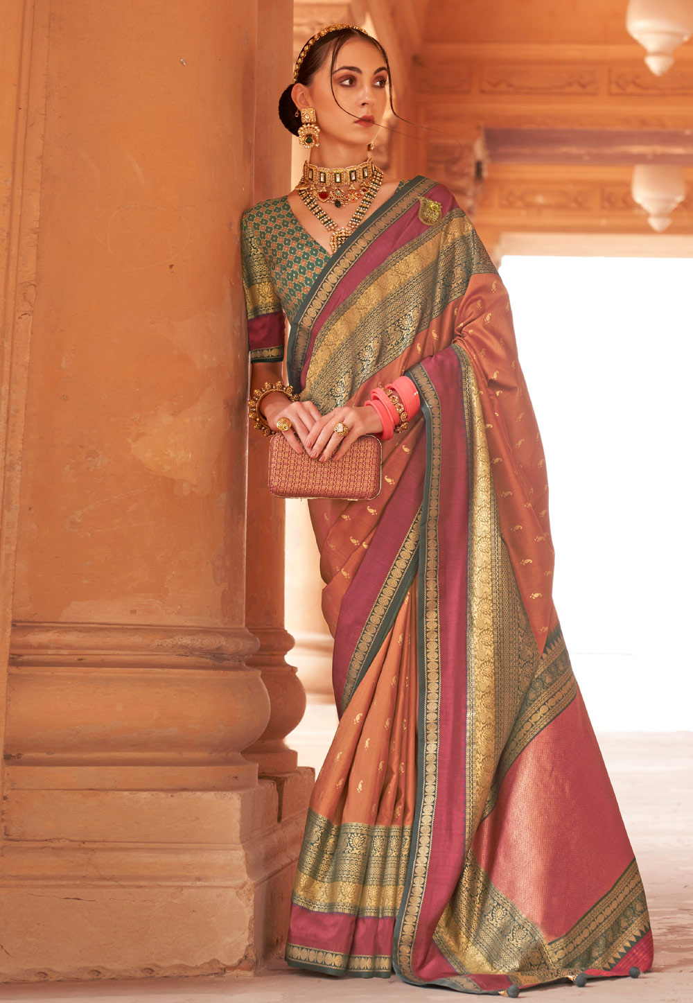Peach Silk Saree With Blouse 270683