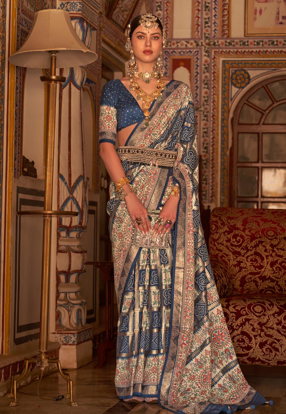 Navy Blue Silk Saree With Blouse 271683