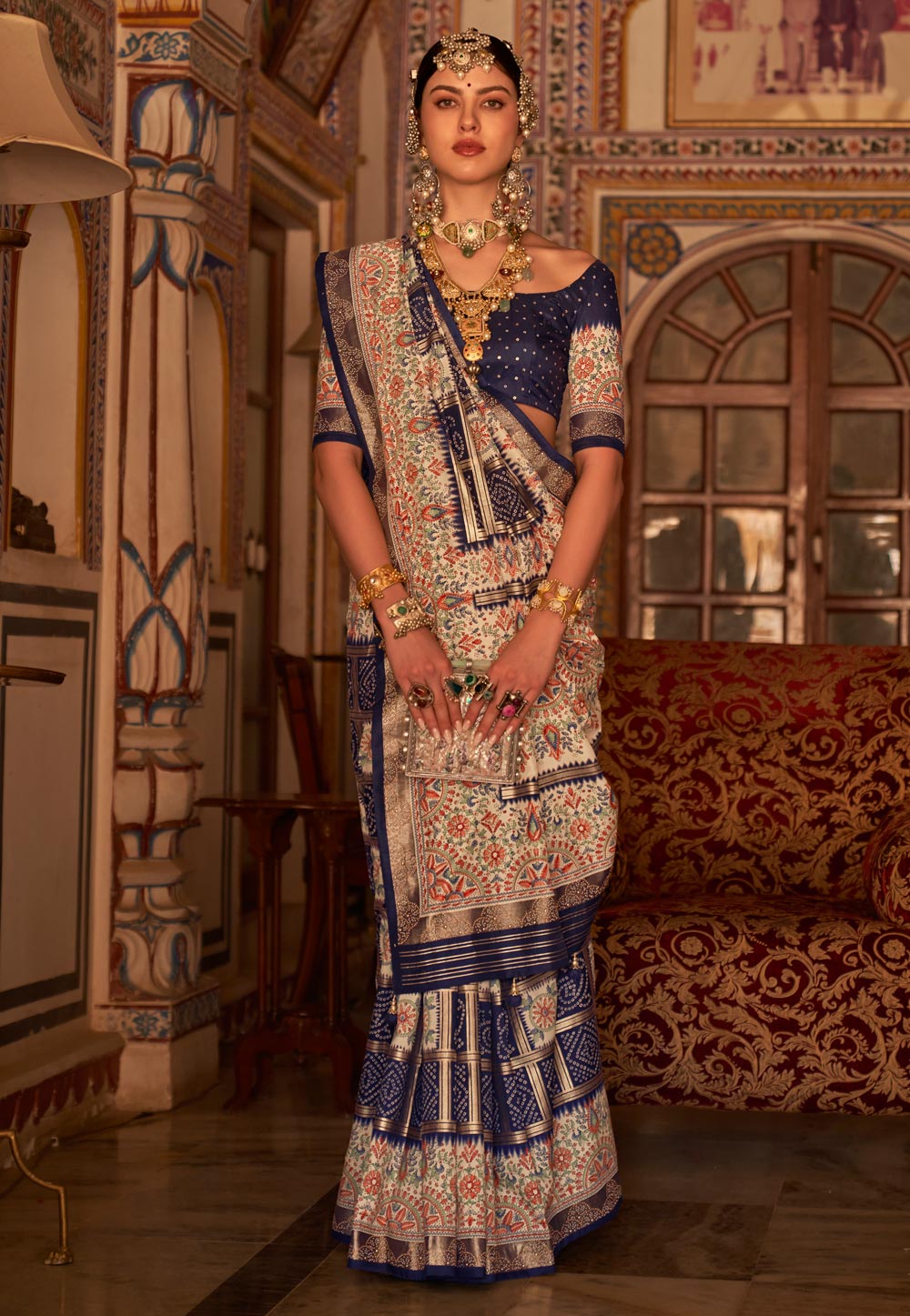 Navy Blue Silk Saree With Blouse 271688