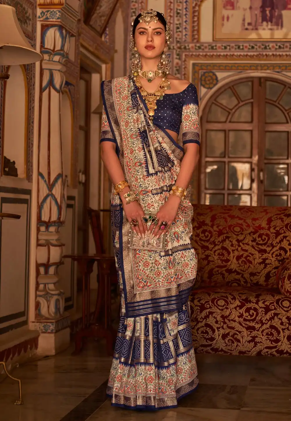 Navy Blue Silk Saree With Blouse 271688