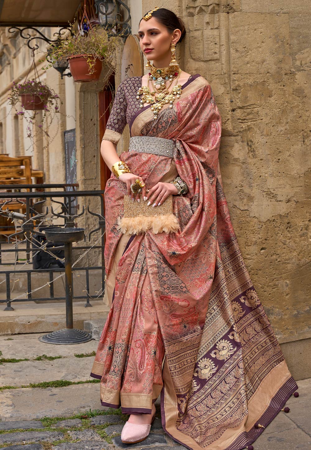 Peach Silk Saree With Blouse 274887
