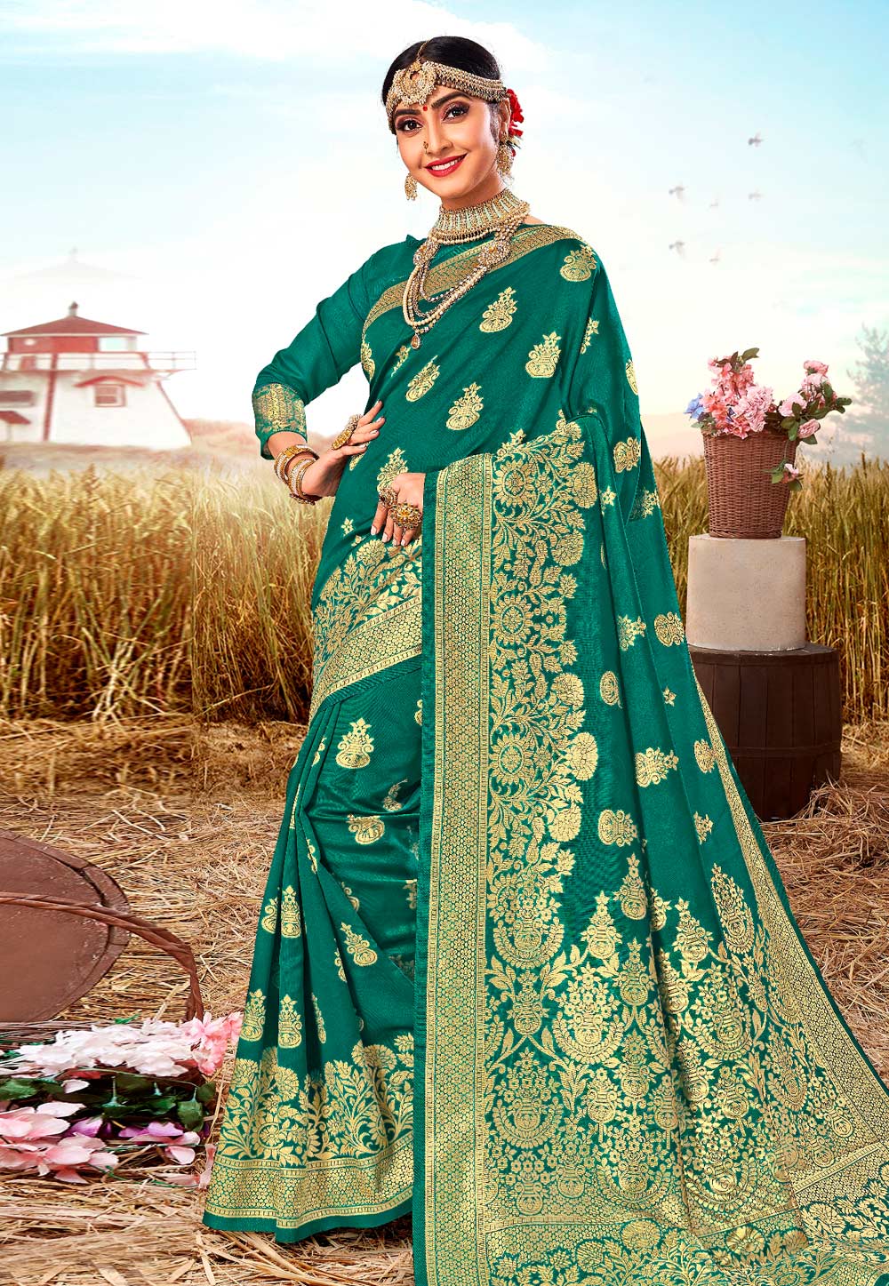 Teal Silk Festival Wear Saree 206558