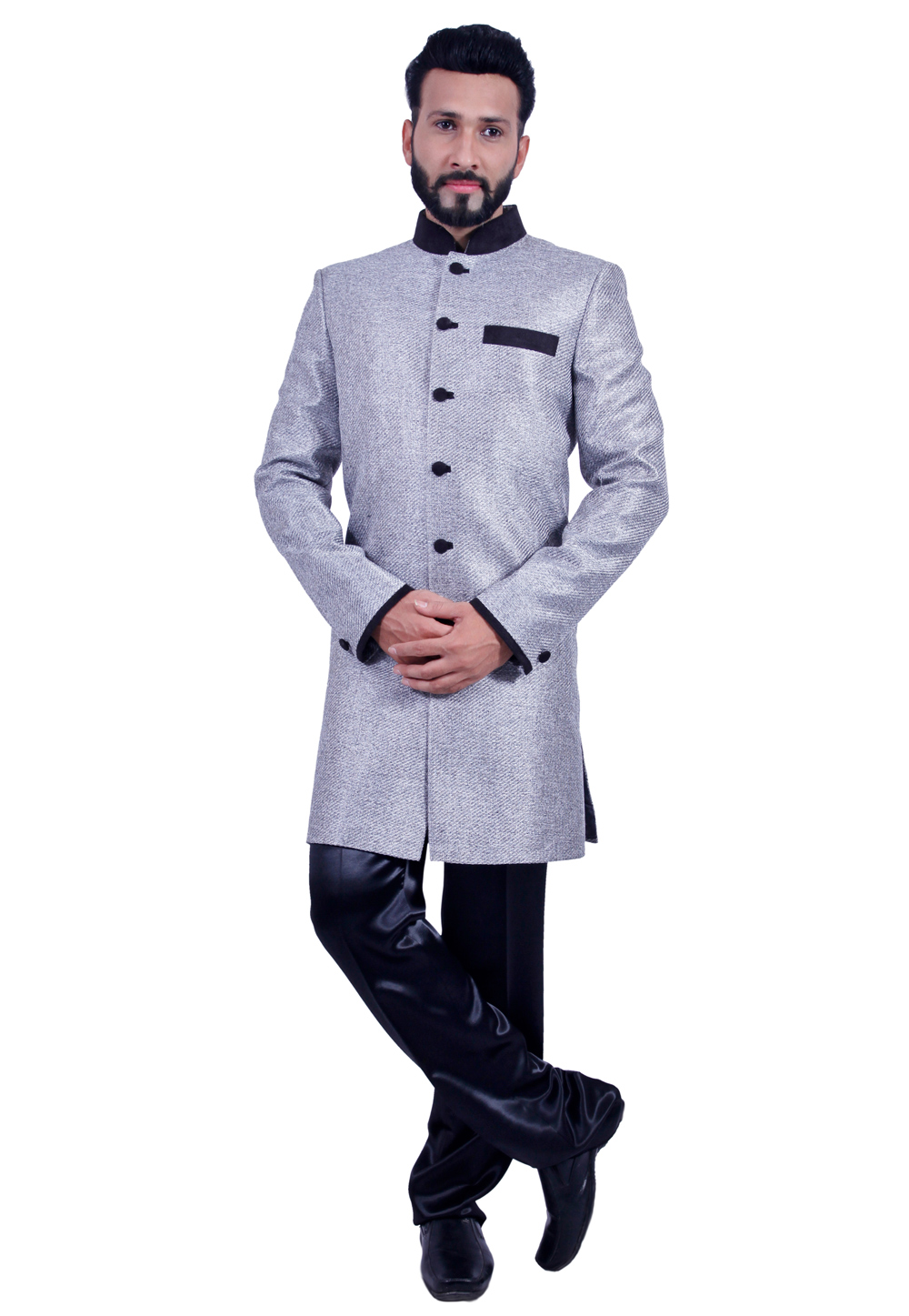 Silver Jute Readymade Indo Western Suit 204463
