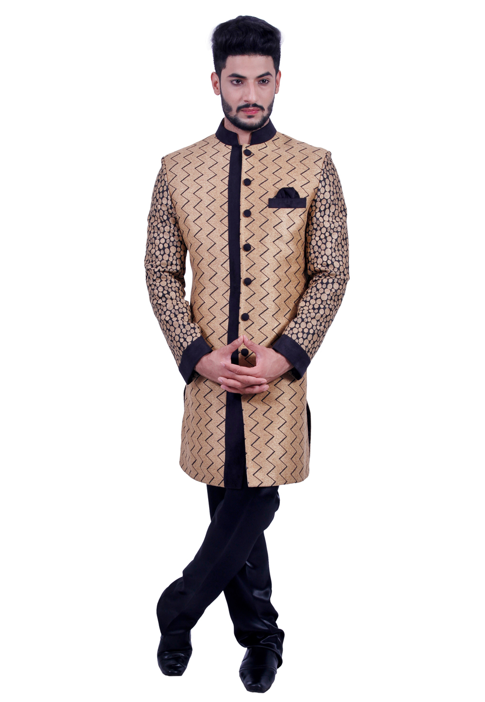 Golden Jute Silk Readymade Indo Western Suit 204464