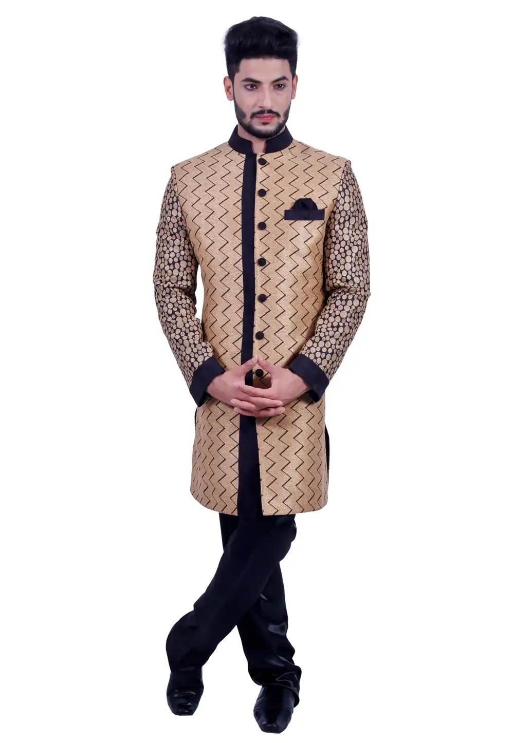 Golden Jute Silk Readymade Indo Western Suit 204464