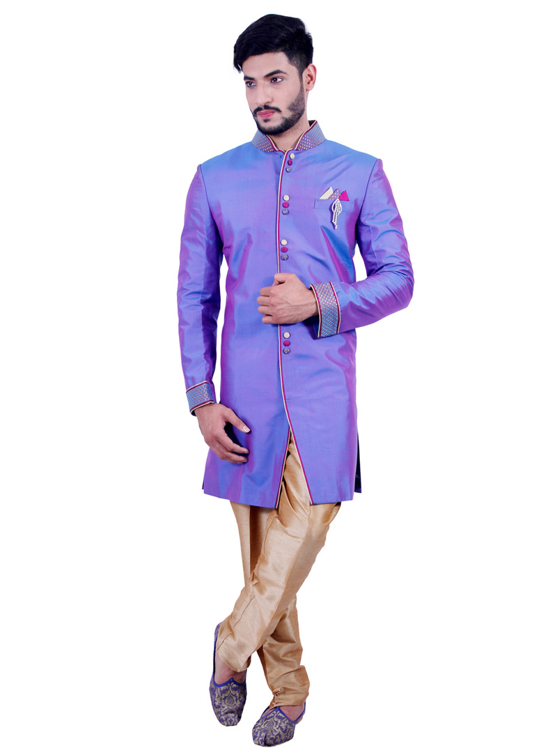 Light Indigo Silk Readymade Indo Western Sherwani 72921